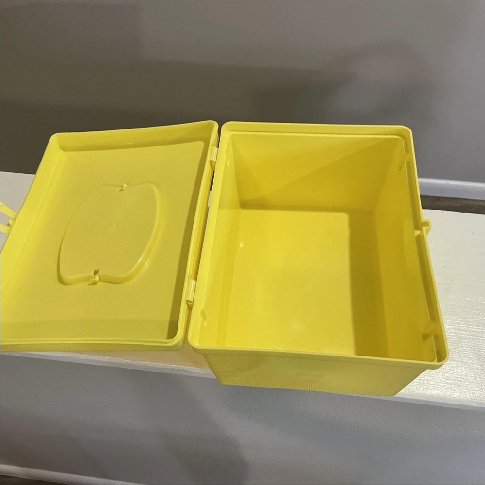 Vintage 1960s Atomic Starburst Yellow Sewing Box MCM Craft Storage Retro Decor - Picture 12 of 14